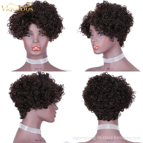 Vigorous Top Quality Brown Afro Kinky Curly Wigs for Black Women Short Side Part Human Hair Wholesale Price